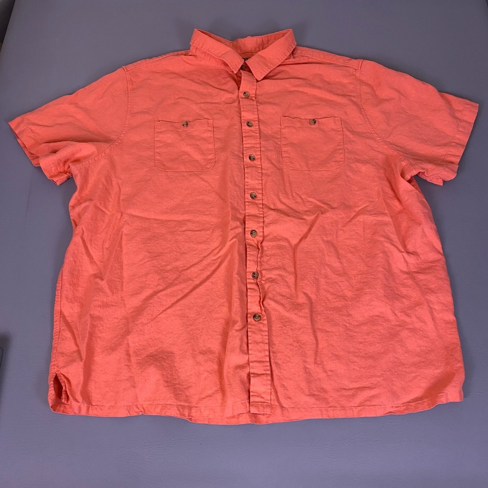 KingSize Linen Shirt Button Up Men's 4XL Big Coral Orange Rayon Short Sleeve
